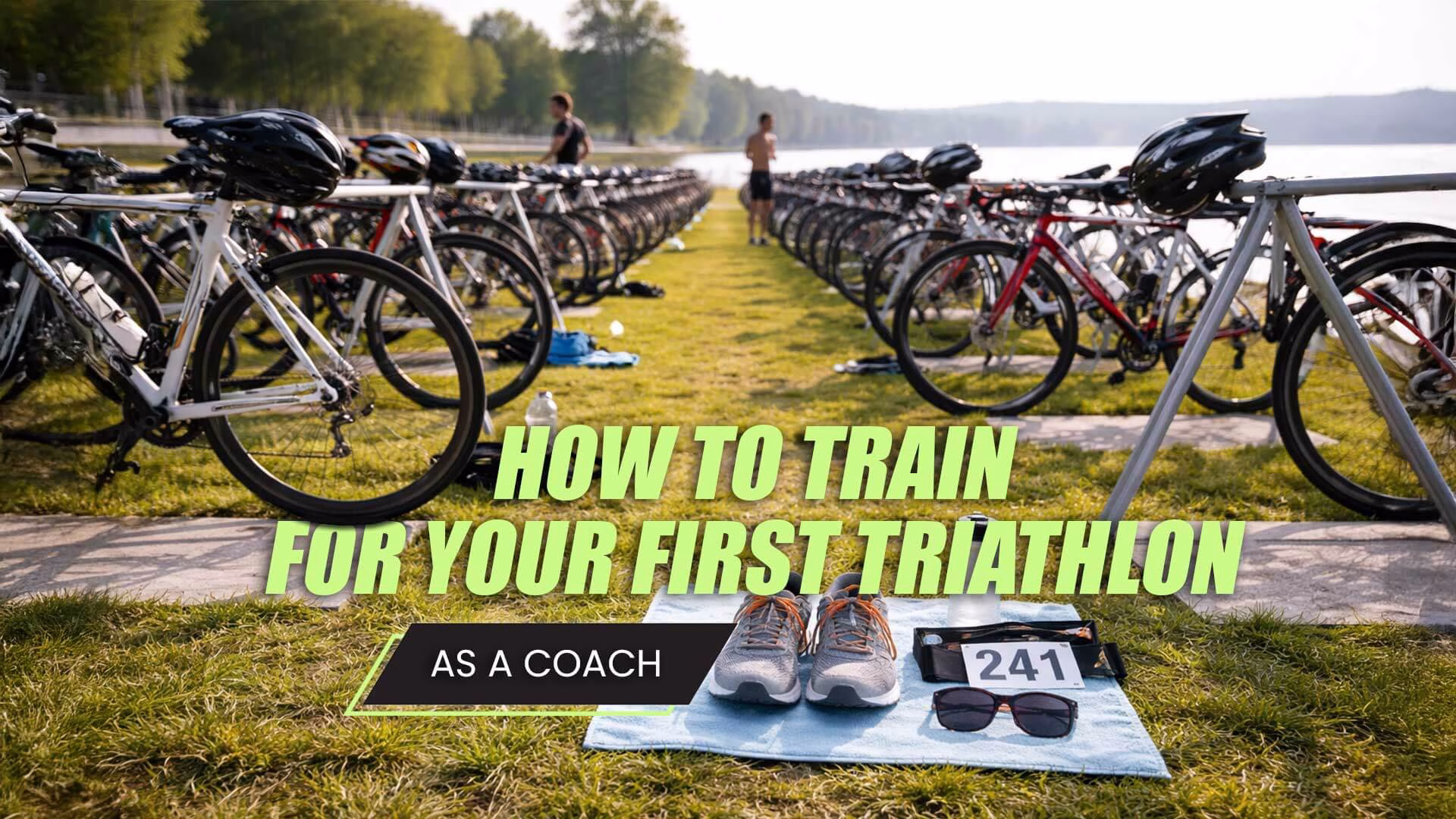 Sprint triathlon transition area showing bike rack and gear layout for beginner athletes learning what is a triathlon