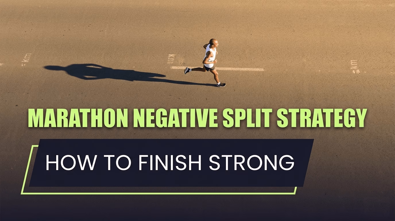 Aerial view of lone marathon runner on empty road at golden hour, marathon negative split strategy hero image