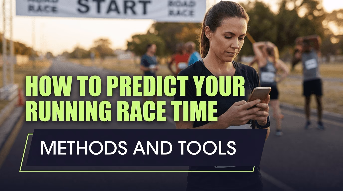 runner checking race time predictor app at start line before race
