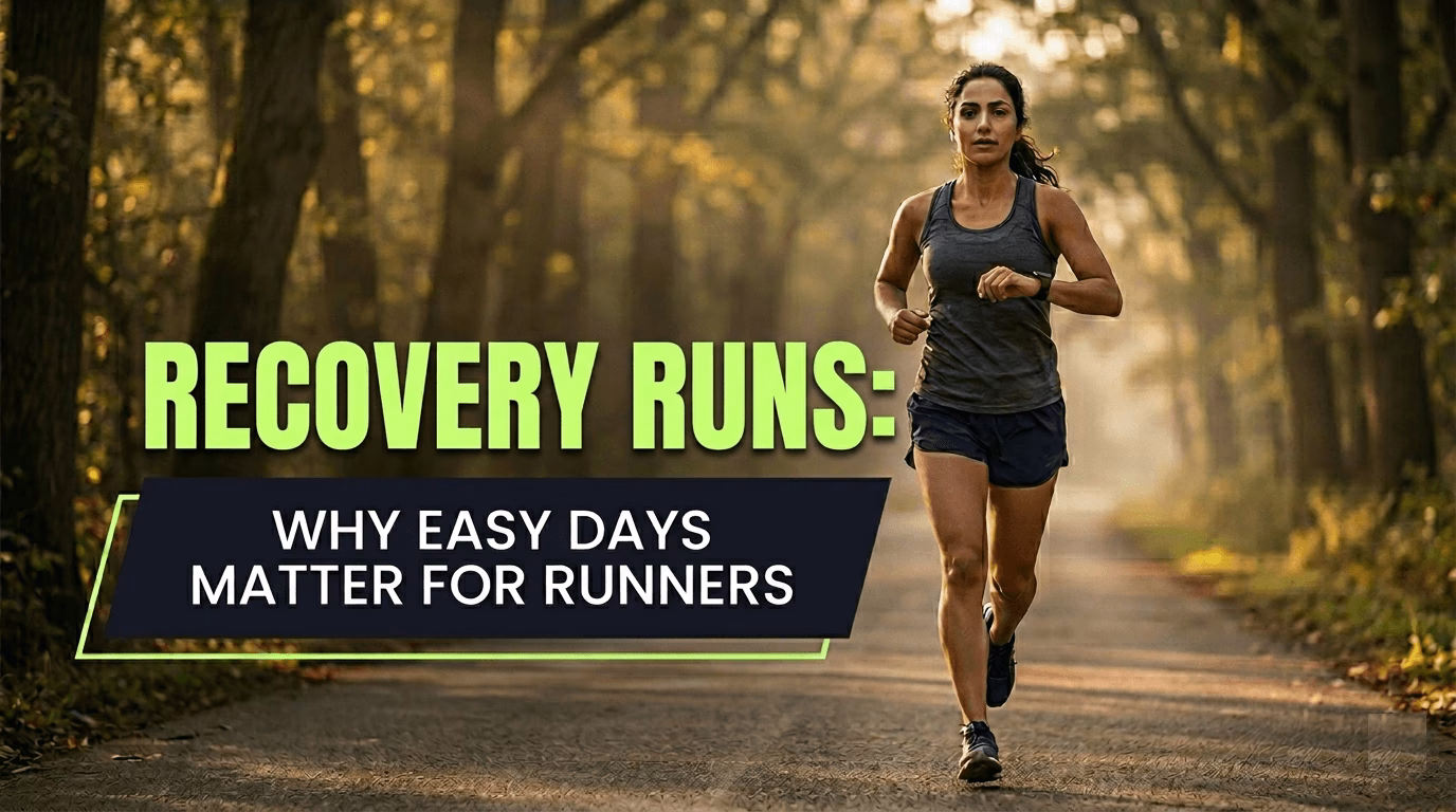 Latina female runner jogging at easy recovery pace on a tree-lined road at dawn — Recovery Runs: Why Easy Days Matter for Runners