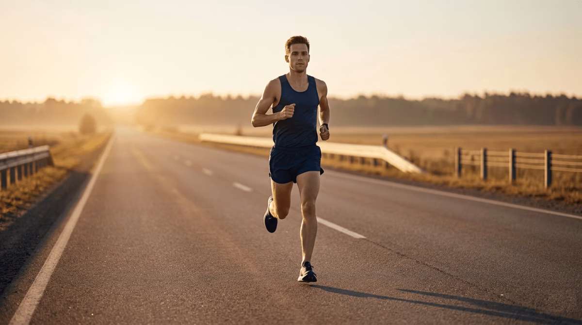 male runner on empty road at dawn illustrating predict race time running with Riegel's formula