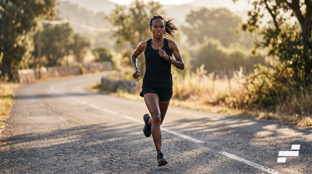 Runner mid-interval illustrating how hard minutes drive training load in ECOs vs Training Stress Score