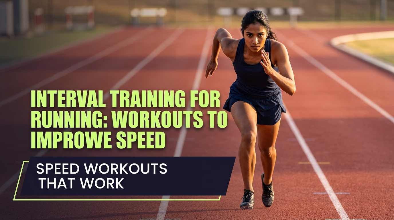 South Asian female runner mid-sprint on a track — interval training for running speed workouts guide