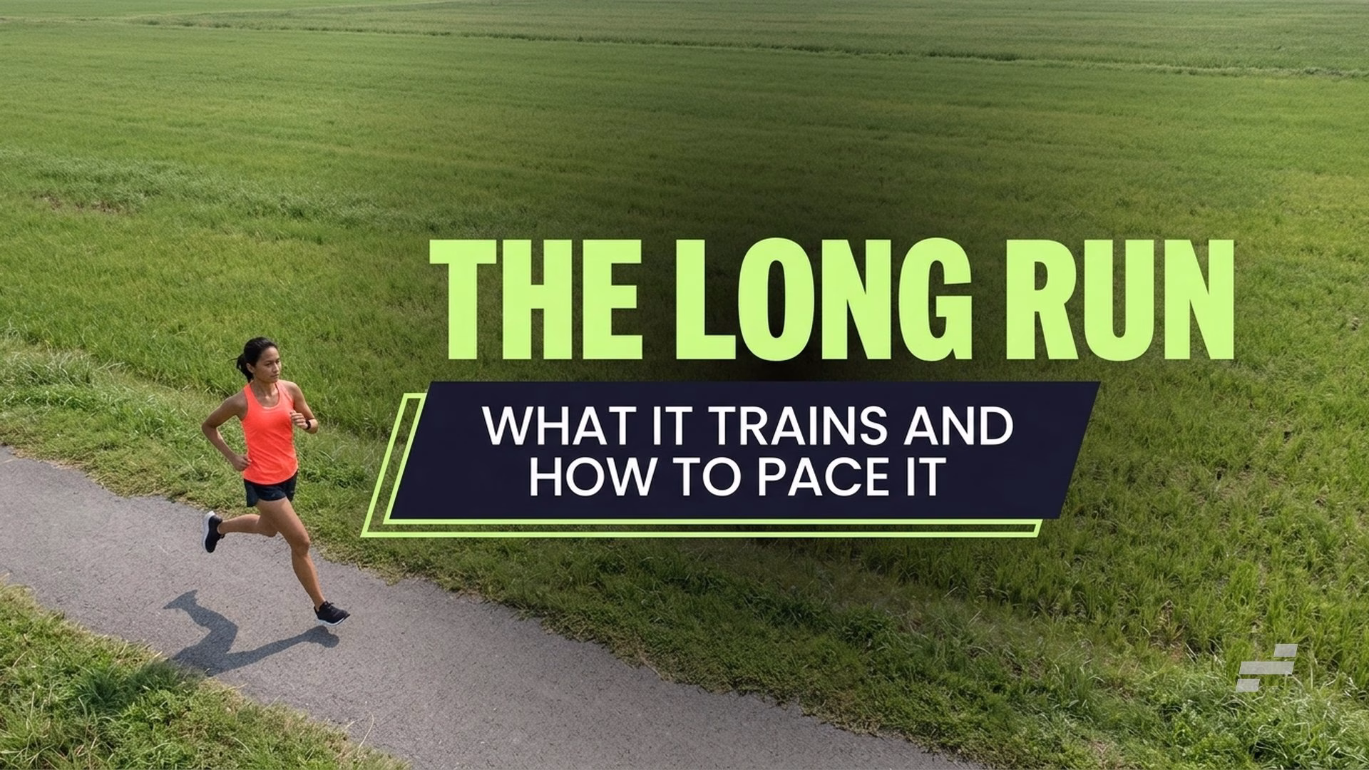 Aerial view of a runner on a long open path, hero image for the long run training guide