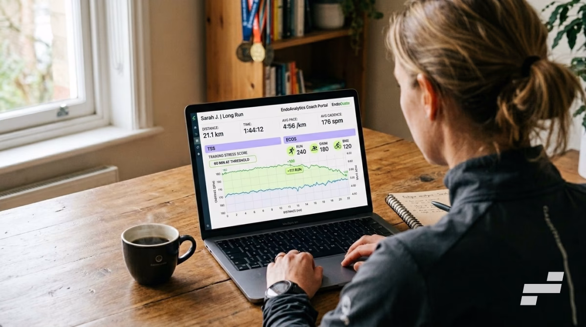 Coach reviewing a cadence trend graph across a long run in the EndoGusto platform
