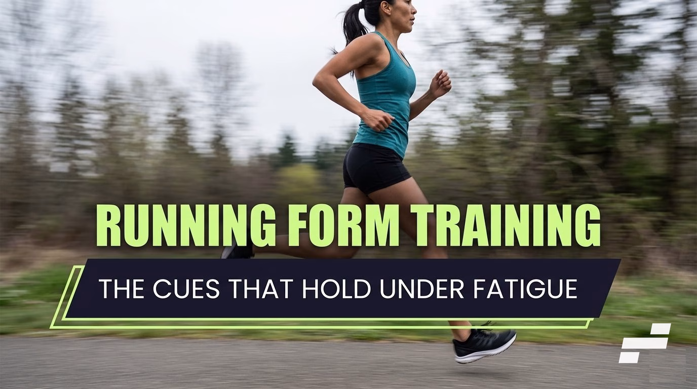 Side-on foot-strike moment of a runner mid-stride — running form training hero image