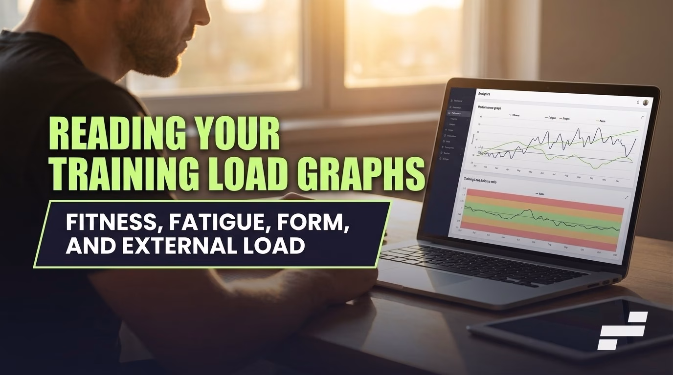 Performance and training load balance graphs showing fitness, fatigue, form, and external training load ratio