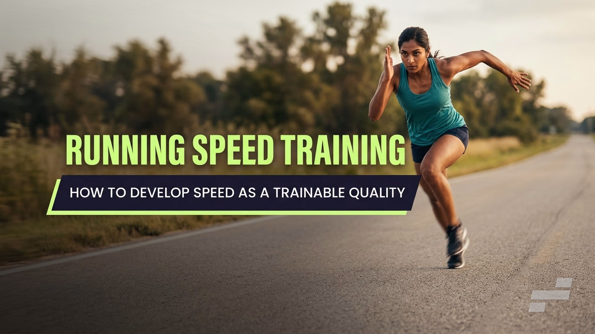Running speed training hero, sprinter driving down an open road at near-maximal speed